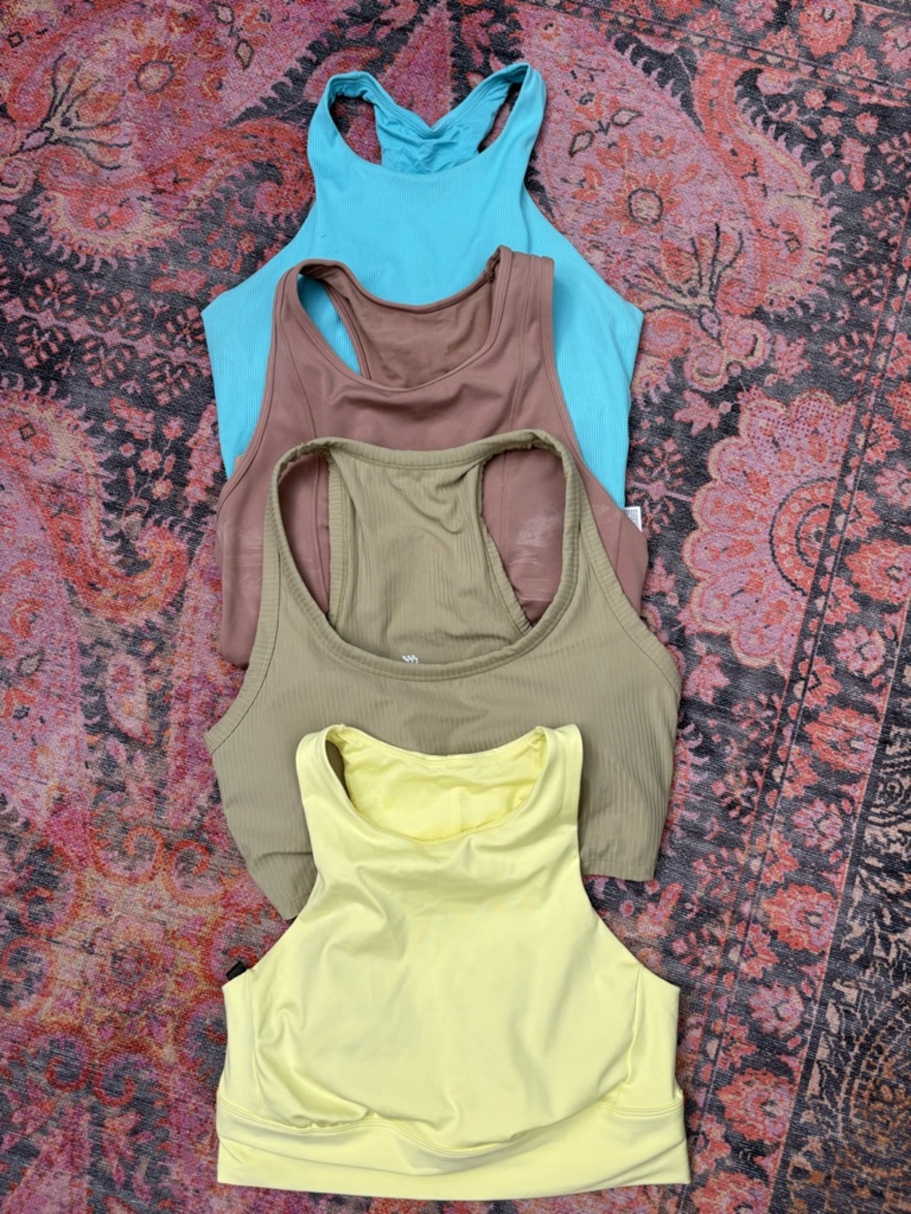 All in Motion Racerback Athletic Tank Set - Turquoise, Brown, Olive, Yellow